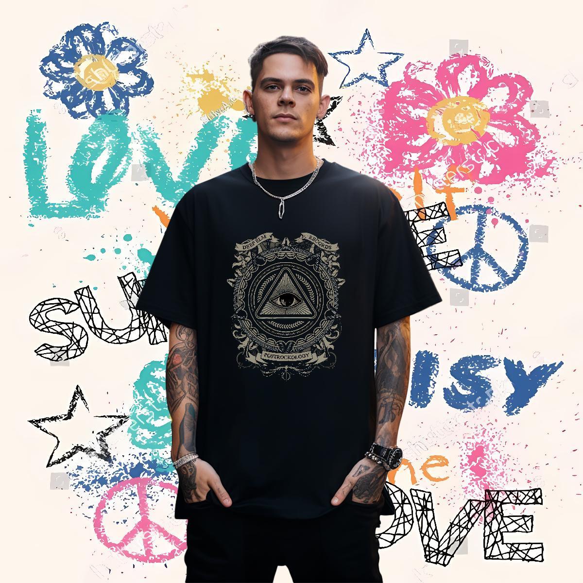 High Quality T Shirt For Man 100% Cotton 230g eye of the devil Casual Beach Asian Size Breathable Crew Neck Tshirts 2024 New Tops Tees