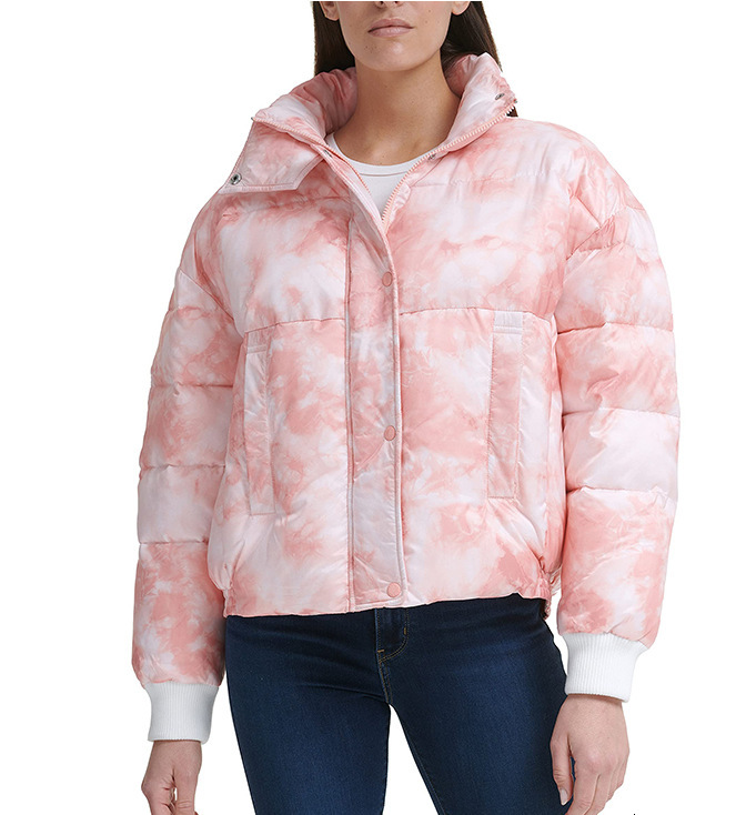 Autumn and Winter Zipper Tie Dye Waterproof Winter Pilot Short Down Cotton Jacket for Women