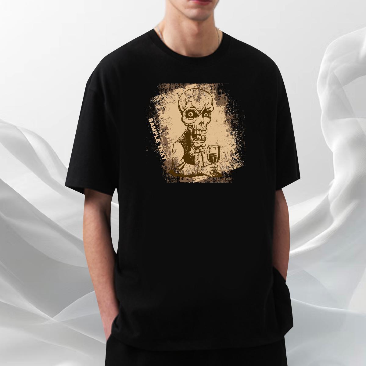 Comfortable T Shirt For Man 100% Cotton 230g skull Sports Casual Cartoon Print Breathable Short Sleeve Mens Tshirts New Arrival Tees