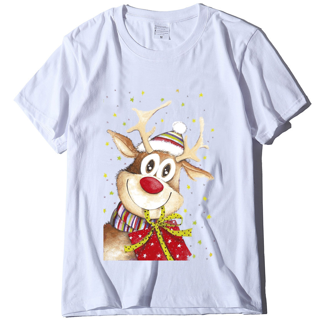 New Christmas Clothing Elk Printed Casual Round Neck T-shirt Women's Autumn dongdumaoyi