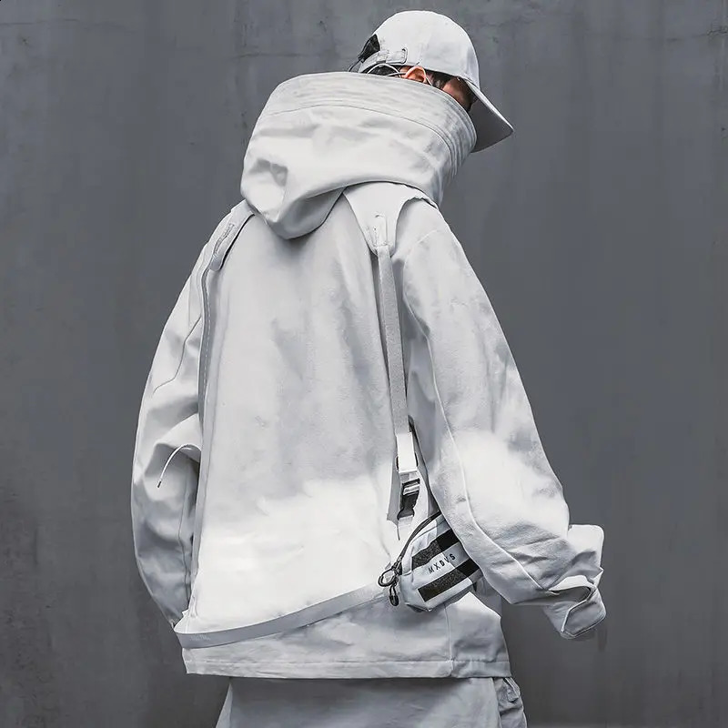Spring Trend Functional Wind High Collar Coat Loose Hooded Work Jacket MenS Clothes Harajuku Hiphop Safari Style Outer Garment 240826