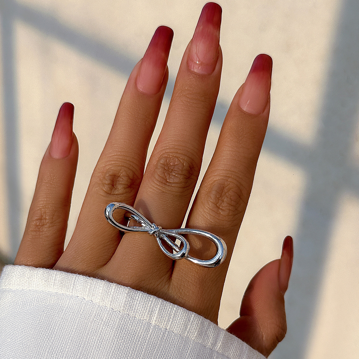Jewelry Metal Texture Smooth Butterfly Female Simple and Exaggerated French Bow Ring