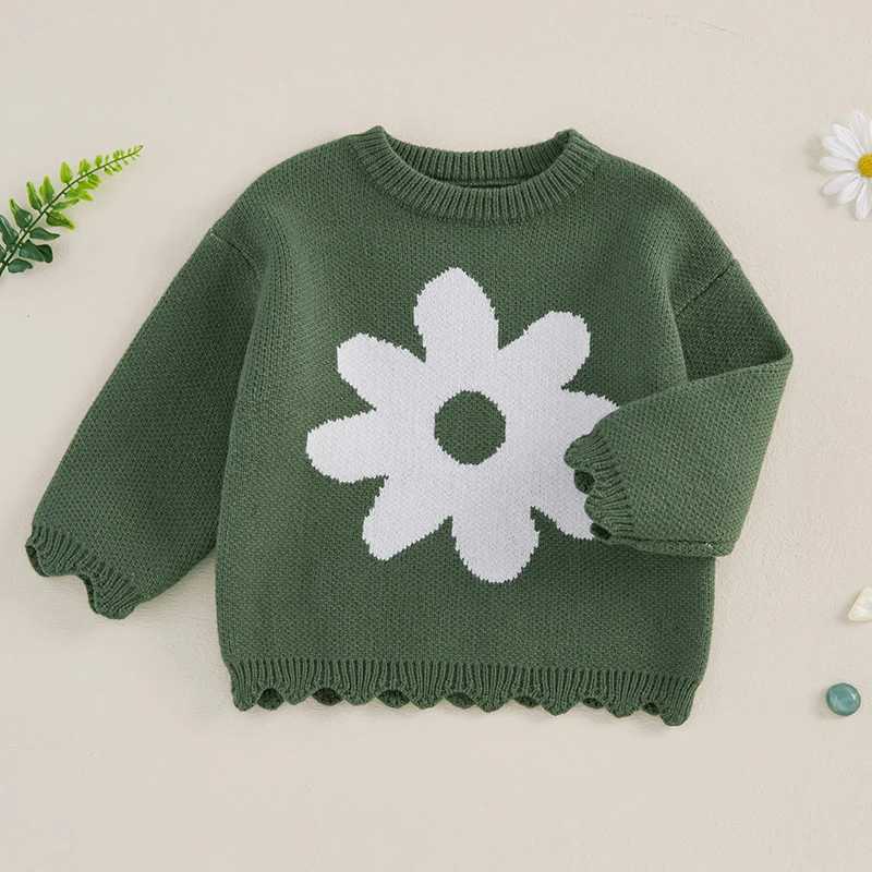 FOCUSNORM 0-4Y Cute Childrens Girl Sweater Flower Embroidery Long Sleeve Crew Collar Pulling Flower Warm Winter Knitted ClothingW240824
