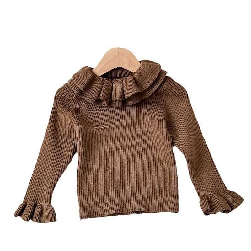 Korean Winter Baby Boomer Generation Pure Cotton Knitted Ruffle Collar for Preschool Girls Sweater Bottom Childrens UnderwearW240824