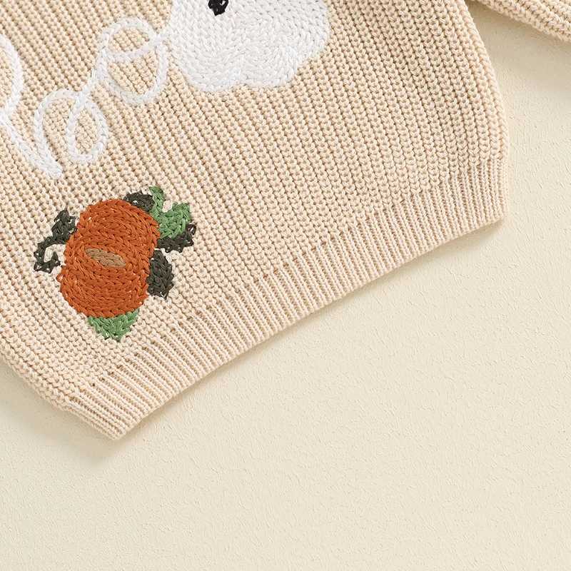 May 21 2024 Lioraitiin Preschool Boys and Girls Halloween Sweater Witch Pumpkin Belief Ghost Long Sleeve Round Neck Knitted PullflowerW240824