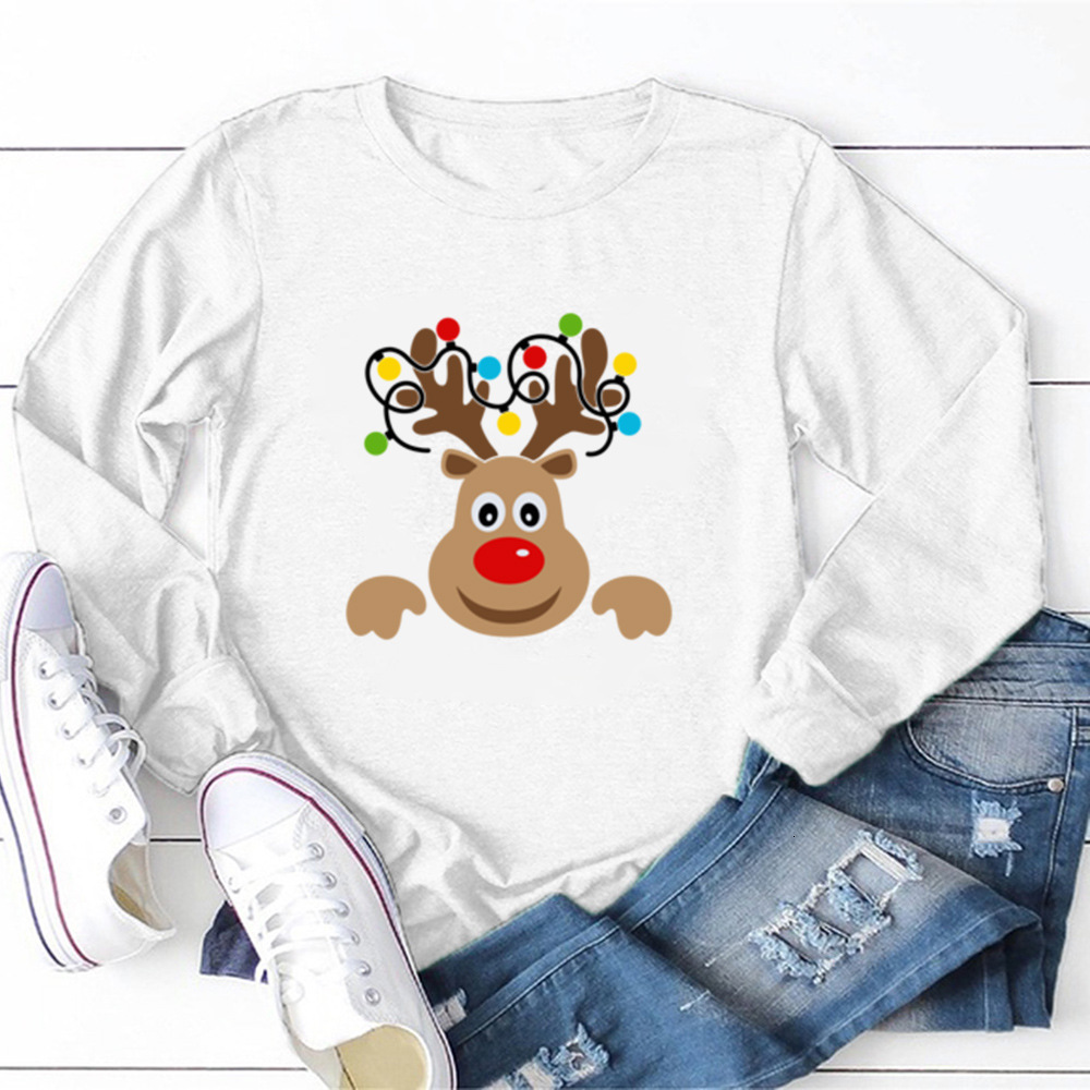 Autumn new couple outfit with reindeer cartoon print round neck casual long sleeved shirt dongdumaoyi