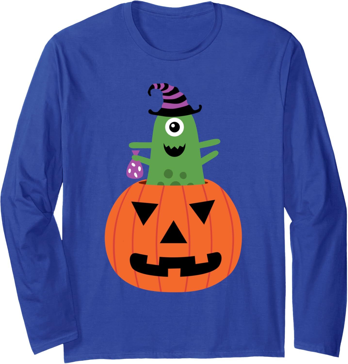 Long Sleeve Shirts for Men sweatshirt Funny Cute Cartoon Monster on Pumpkin Halloween Long Sleeve Tee Streetwear Casual tops clothes