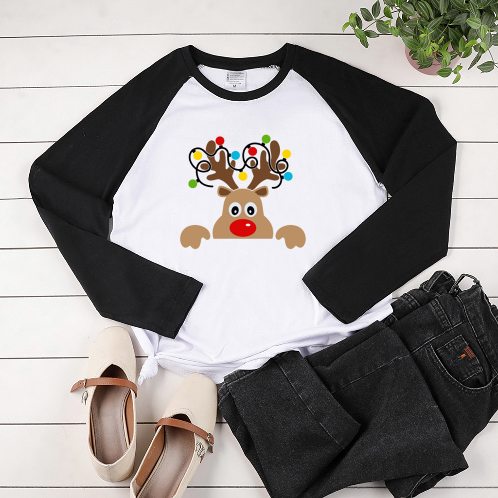 new autumn outfit, two tone shoulder length long sleeves with deer print, loose large size dongdumaoyi