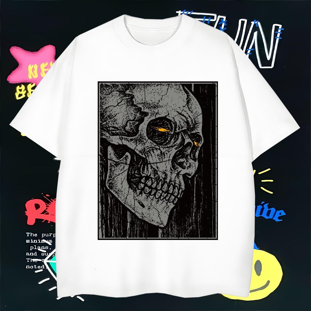 Comfortable T-Shirts 230g Cotton skull Street Casual Custom Anime Breathable Short Sleeve Men Tees Wholesale Tees Shirts
