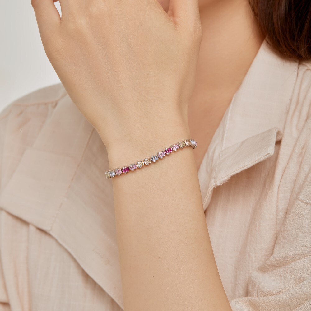 New S Pure Sier Bracelet with Full Color Zirconia Inlaid Elliptical Design, Fashionable and Versatile Women's Handicraft
