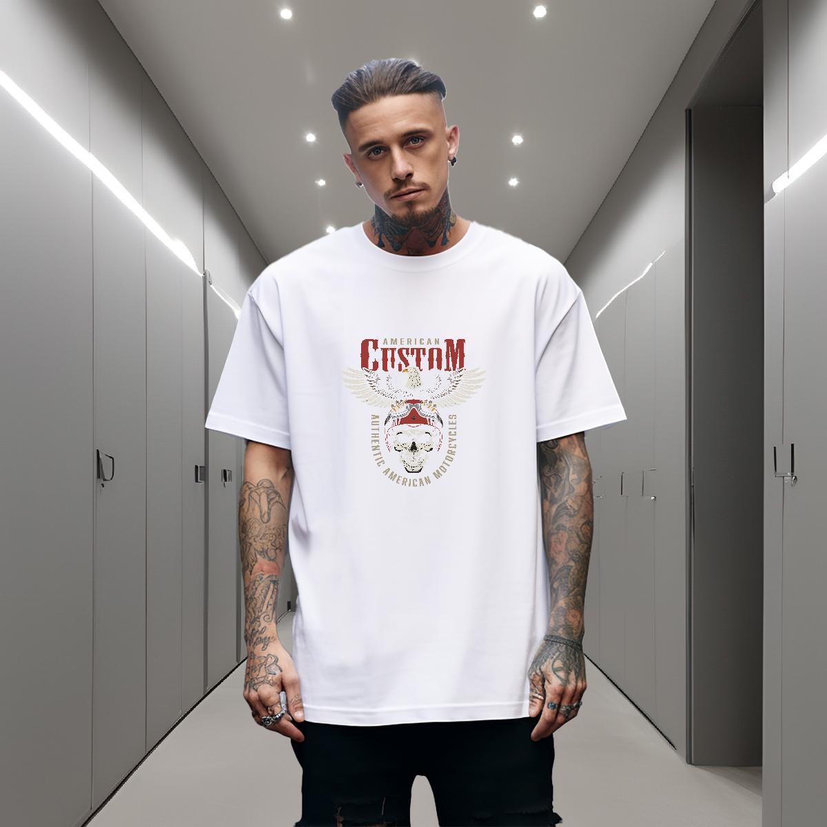 Cool Design T Shirts Men 100% Cotton 230g skull Casual Beach Oversized 3XL 4XL Breathable Crew Neck Men Tshirts Classic Tops Tees