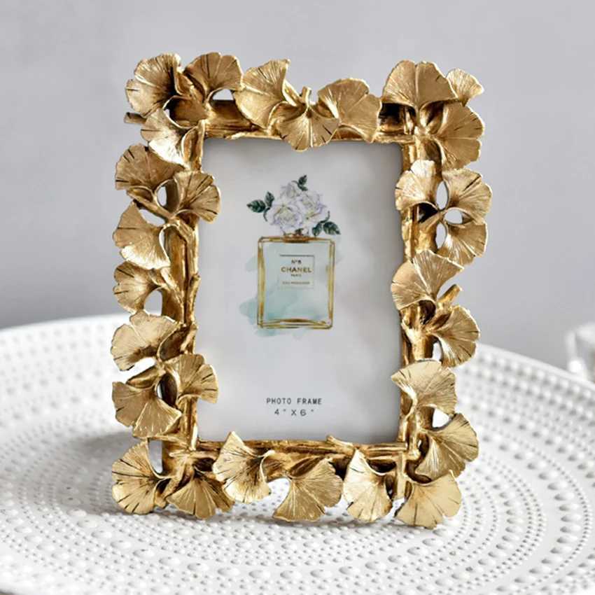 Frames Creative Retro Golden American Ginkgo Leaves Suitable for Decorative Painting 4-inch 6-inch Picture Frame CL241231 H260306