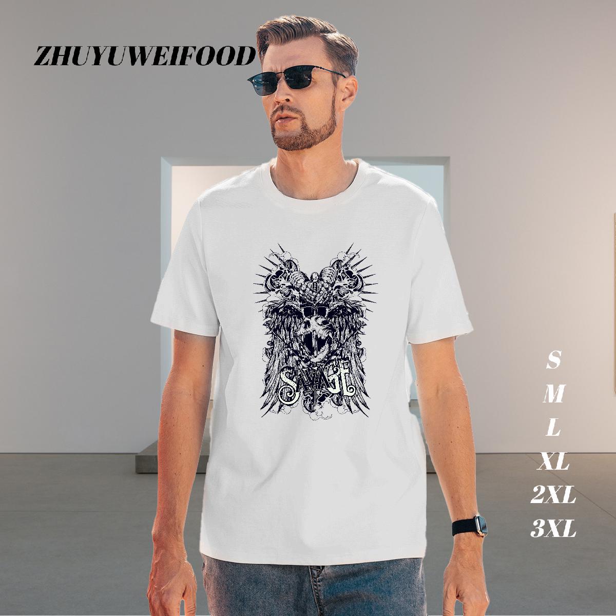 Unisex Men T Shirts 230g Pure Cotton skull Hip Hop Street Custom Big Size Breathable Soft Men Tees New Clothes