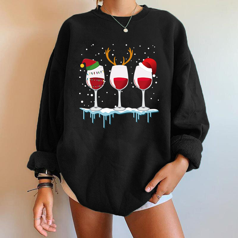 New Clothing Three Glass Letter Printed Shoulder Down Round Neck Fleece Hoodie Women's Top dongdumaoyi