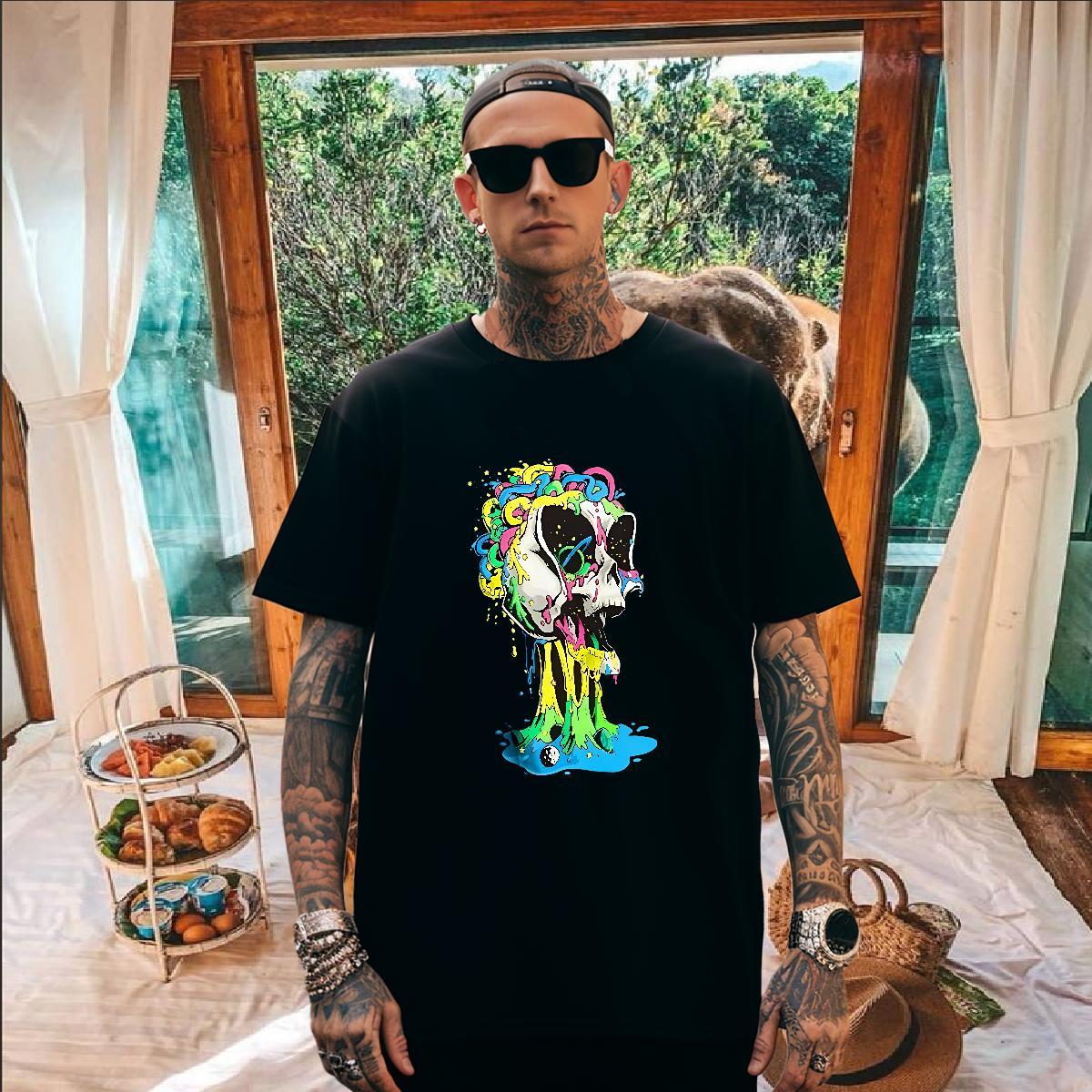 Popular Mens T Shirts 100% Cotton 230g skull Hip Hop Street DIY Anime Breathable Short Sleeve Men Clothes T-Shirt 2024 DIY Top Tees