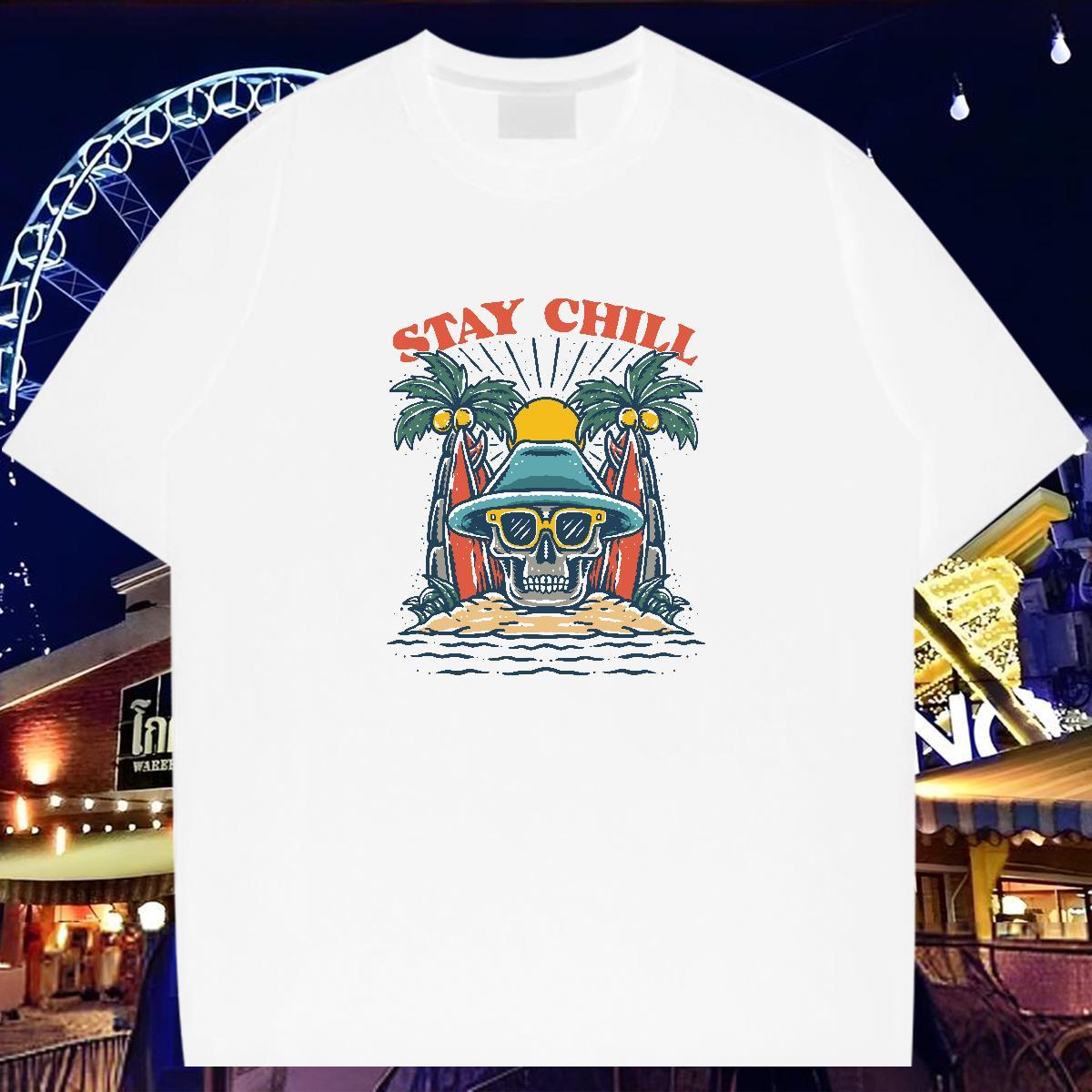 Classic T-Shirts for Men 100% Cotton 230g skull Hip Hop Street DIY Logo Oversized Breathable Crew Neck Tshirts 2024 New Polos