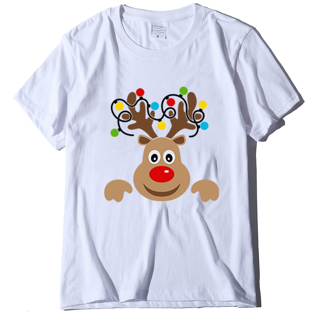 Round neck loose fitting short sleeved series Christmas deer women's T-shirt dongdumaoyi