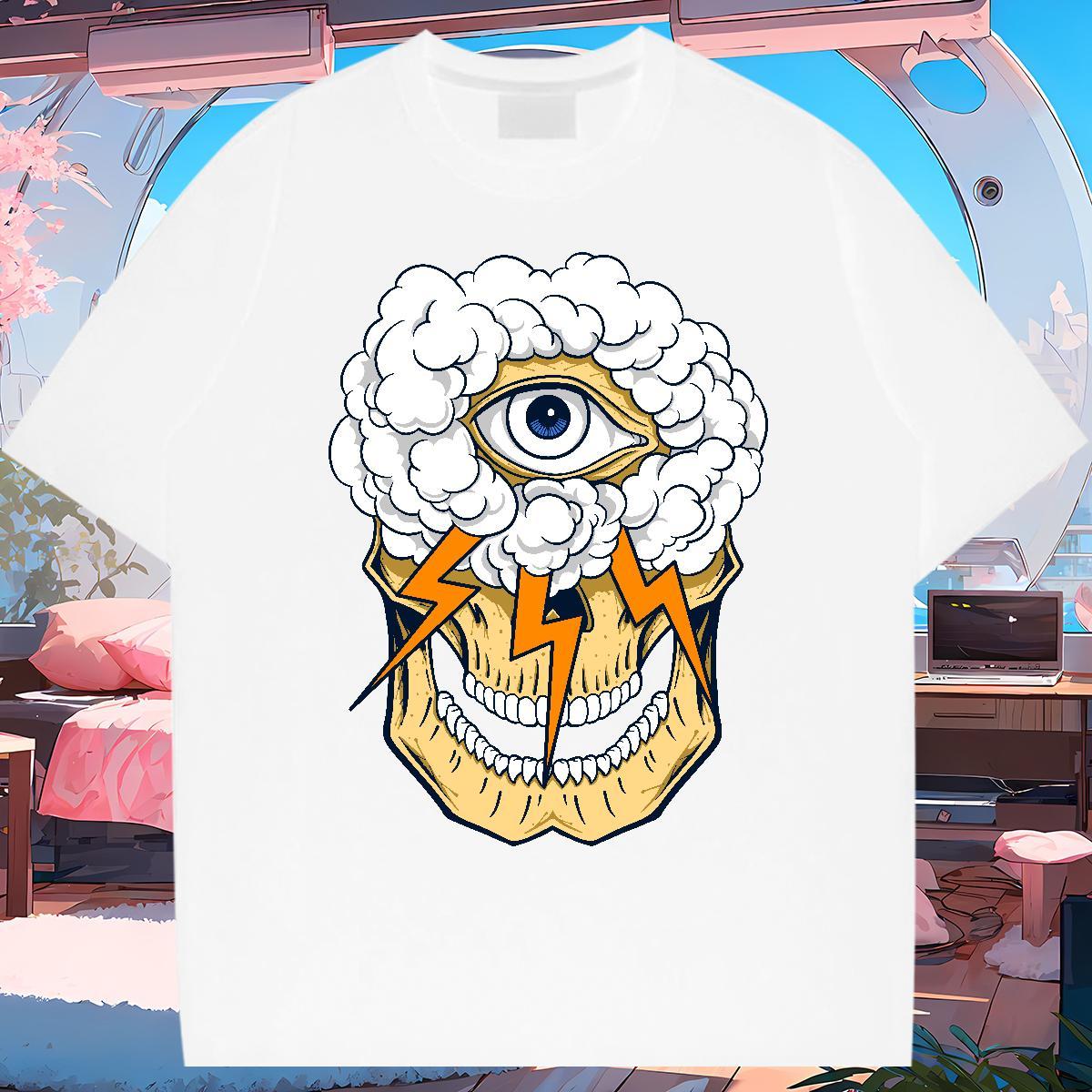 Loose Man T Shirts 230g Pure Cotton skull Casual Daily Wear Custom Print Oversized Breathable Men Tees Stylist Tees Shirts