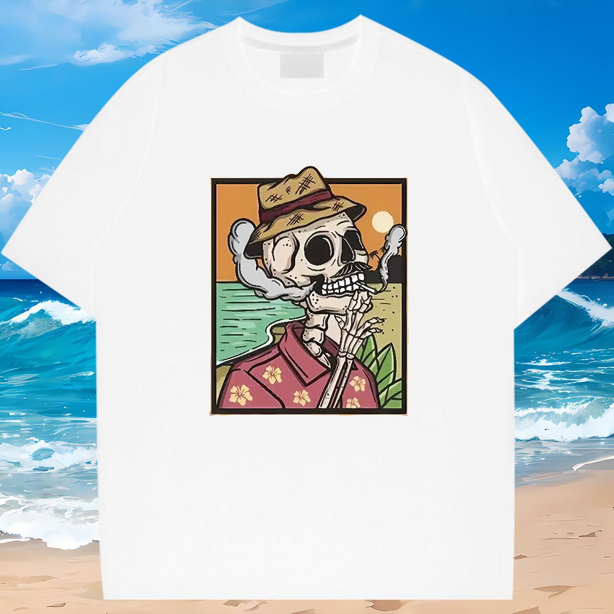 Soft Men T Shirts 230g 100% Cotton skull Hip Hop Plus Size Cartoon Breathable Short Sleeve Men Clothes T-Shirt Fashion New Tops