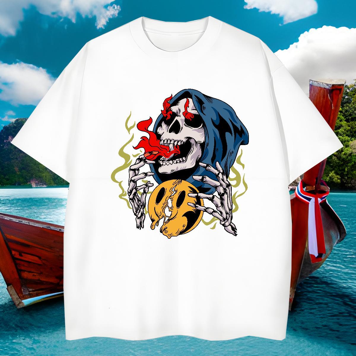Brand T shirt 100% Cotton 230g skull Daily Outfit Plus Size Cartoon Breathable Soft Men Tops Tees 2024 Summer Clothes