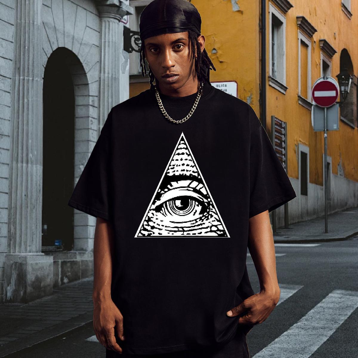 Classic T-Shirts for Men 100% Cotton 230g eye of the devil Sports Casual Black White Breathable Soft Mens Tshirts 2024 New Clothings