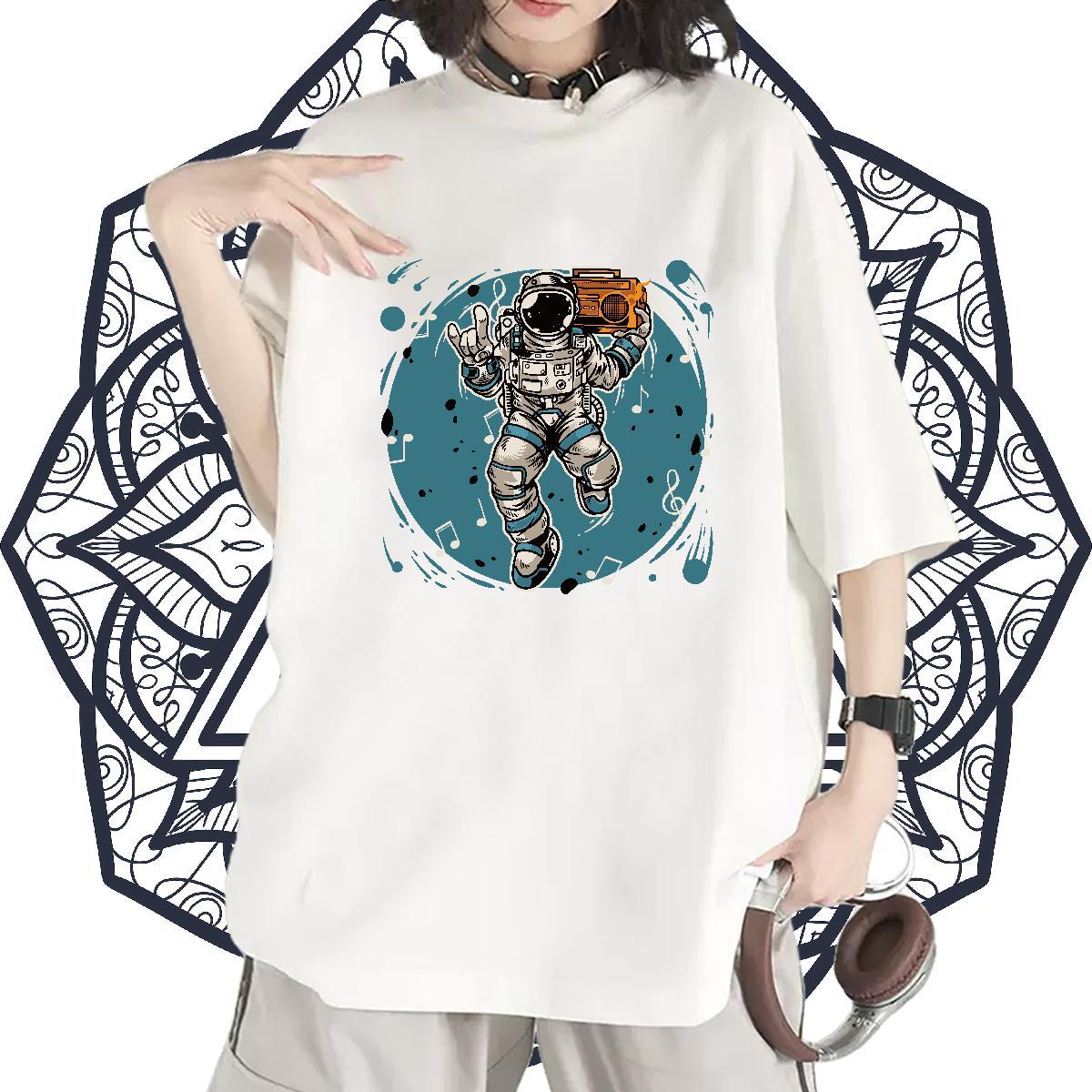 Unisex Lady T shirt 230g 100% Cotton universe Street Casual T Shirt For Woman Breathable Short Sleeve Floral Print Clothings
