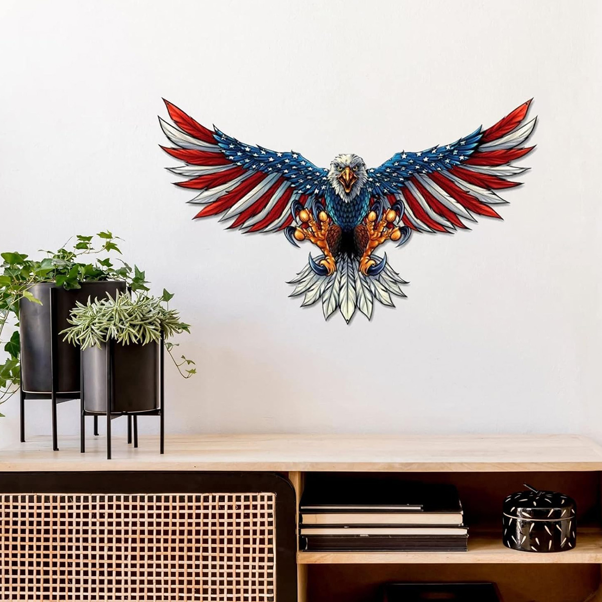 Metal American Bald Eagle Wall Art Bald Eagle Hanging Patriotic Sculpture Independence Day Wall Decoration