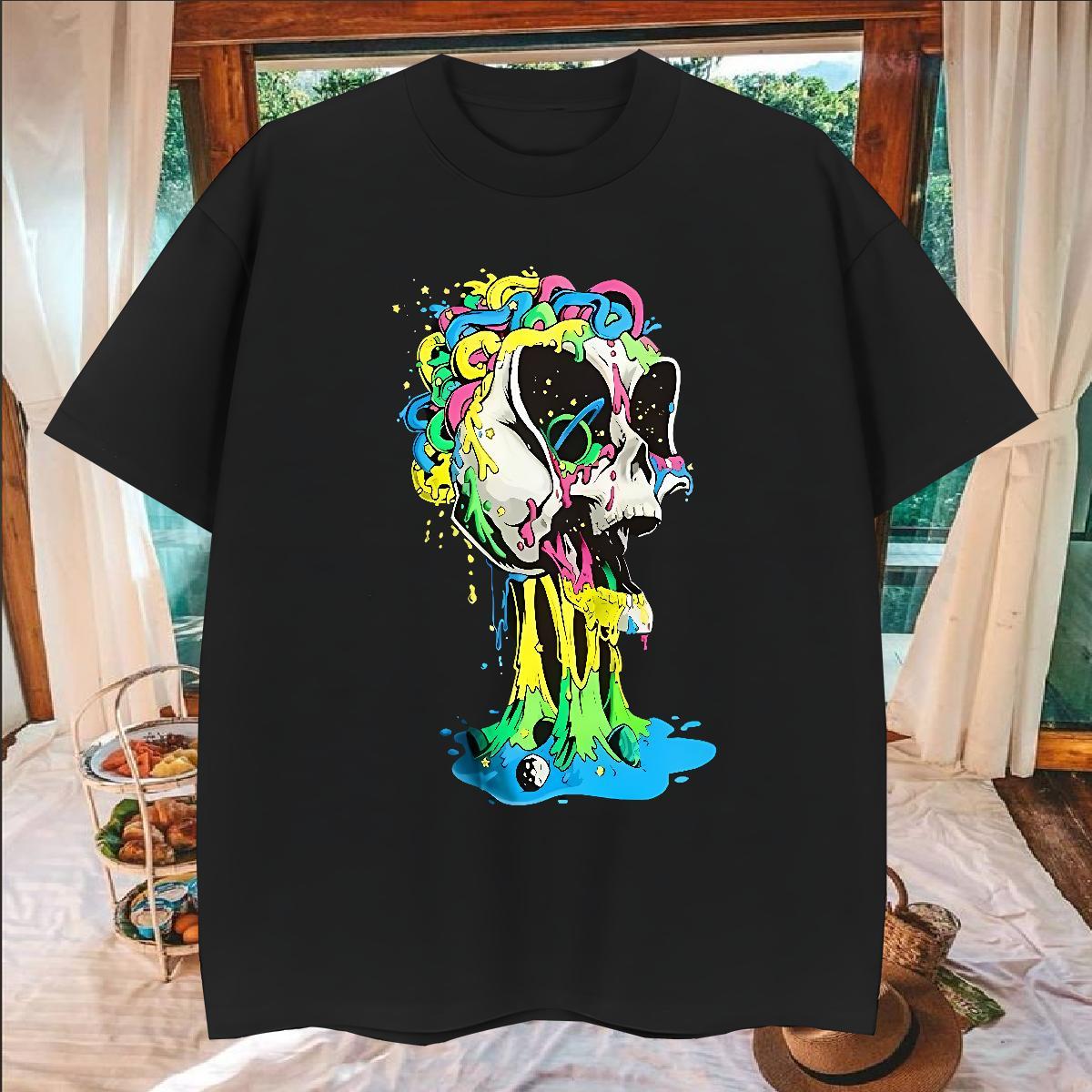 Popular Mens T Shirts 100% Cotton 230g skull Hip Hop Street DIY Anime Breathable Short Sleeve Men Clothes T-Shirt 2024 DIY Top Tees