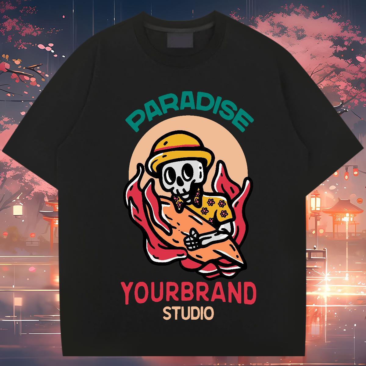 Loose T-Shirts 100% Cotton 230g skull Daily Wear Anime Print Breathable Tshirts New Tees Shirts