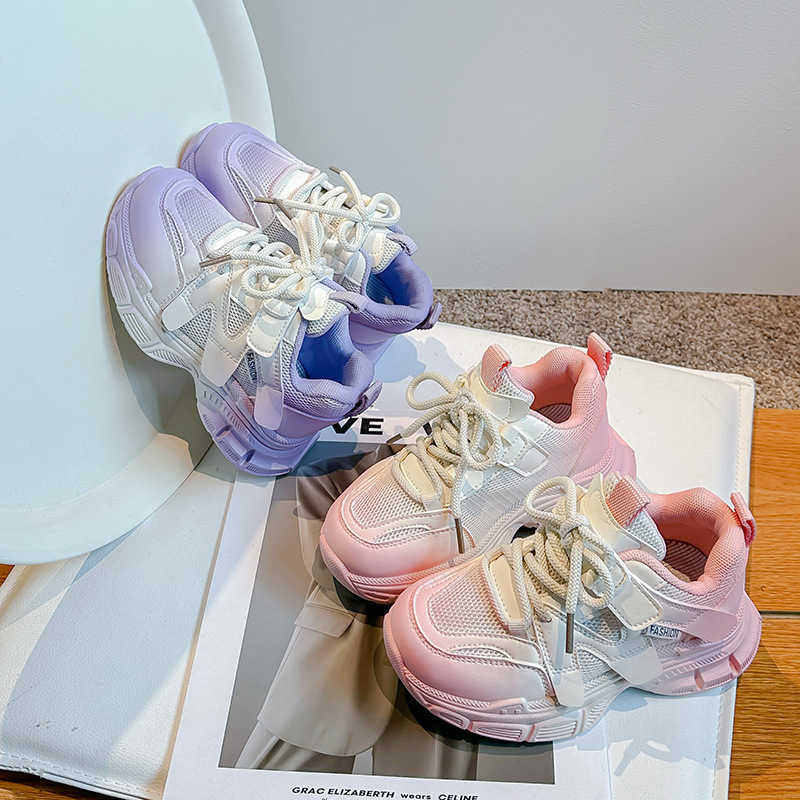 Athletic Outdoor Girls gradient sports 2024 spring/summer new item childrens casual breathable mesh boys fashionable dad shoes C260130