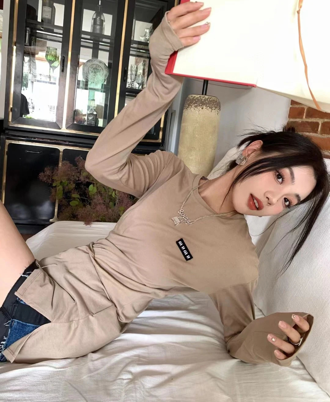 Ladies Spring/Summer Classic Long Sleeve T-shirt City Solid Color Long Sleeve O-Neck Sexy Tight T-shirt 240826
