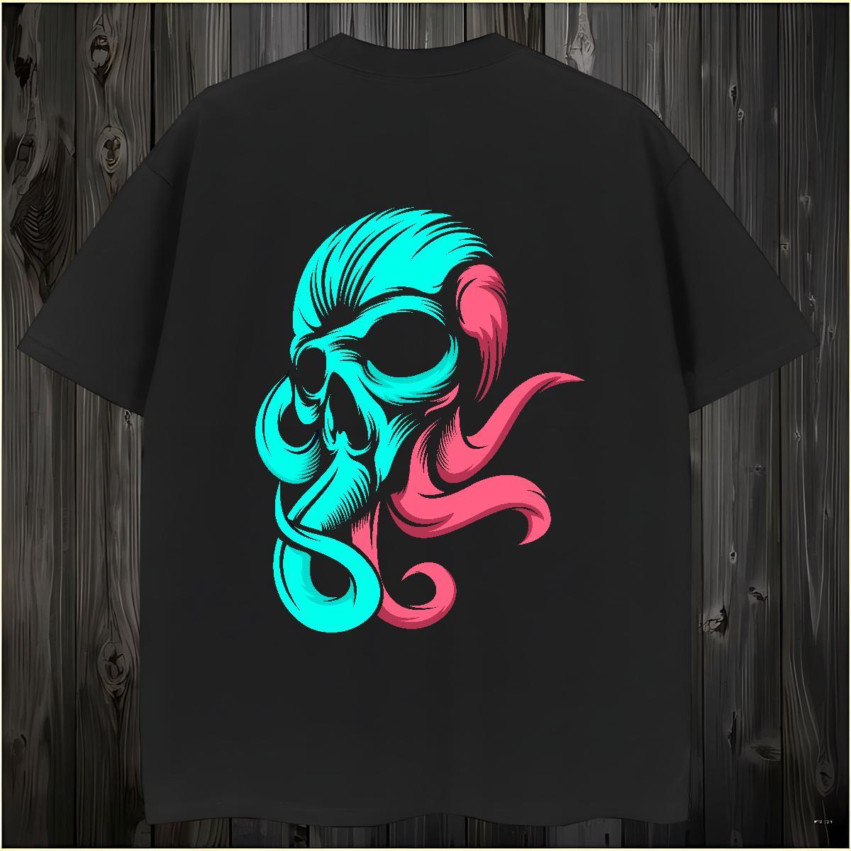 Soft T-Shirts for Men 230g Cotton skull Casual Beach Custom Cartoon O-Neck Short Sleeve Men Clothes T-Shirt Stylist Tees Shirts