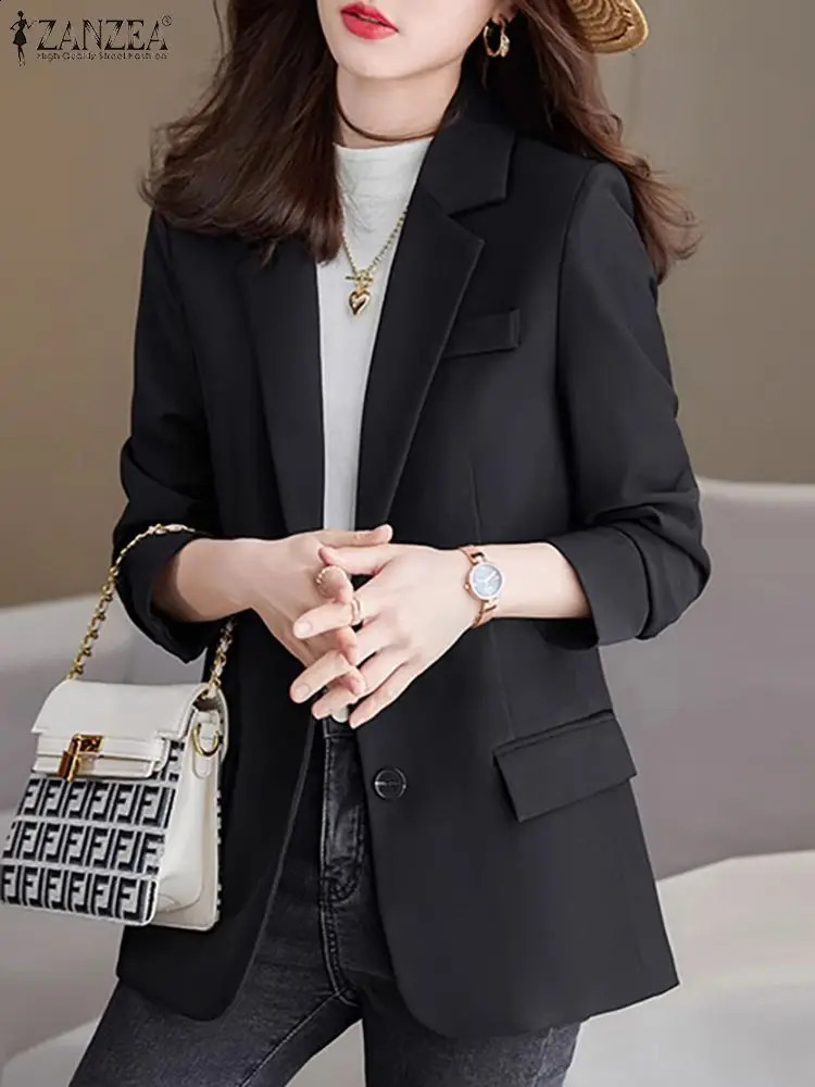ZANZEA Vintage Solid Color Jackets Korean Fashion Blazer Autumn Long Sleeve Lapel Neck Outwear Woman OL Work Coats Elegant 240826