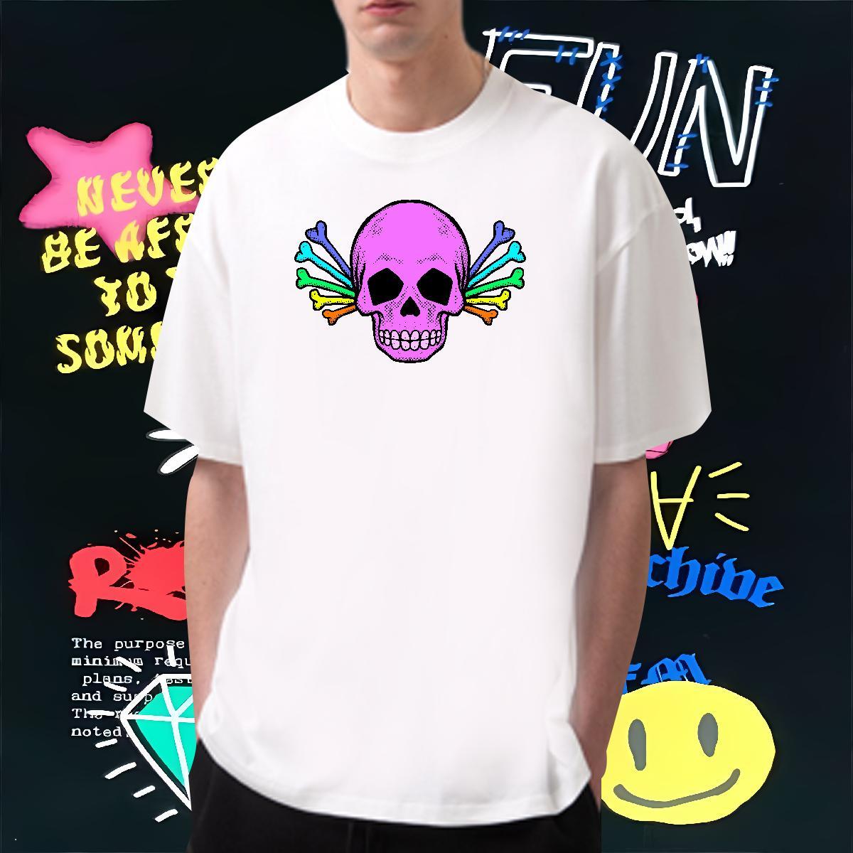 Wholesale Man T Shirts 230g Cotton skull Casual Daily Wear Custom Print Oversized Breathable Crew Neck Men Clothes T-Shirt DIY Tops Tees