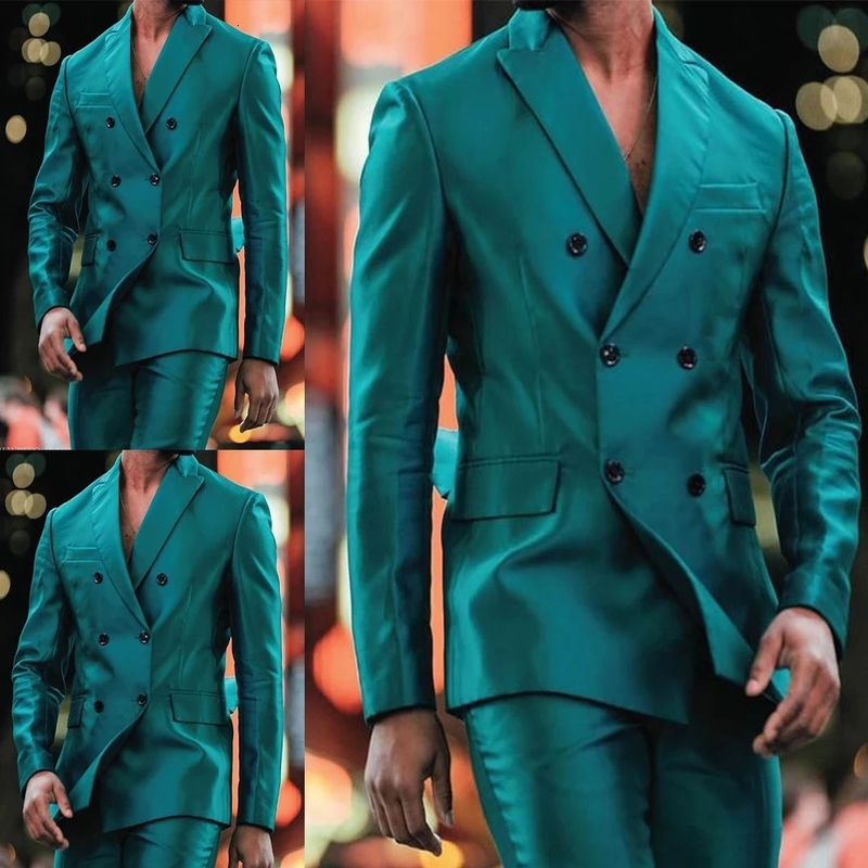 Latest n Shiny Jacket Pants Double Chest Collar Mens Set Terno Masculino Evening Dress Groom Wedding Ball Party 240824