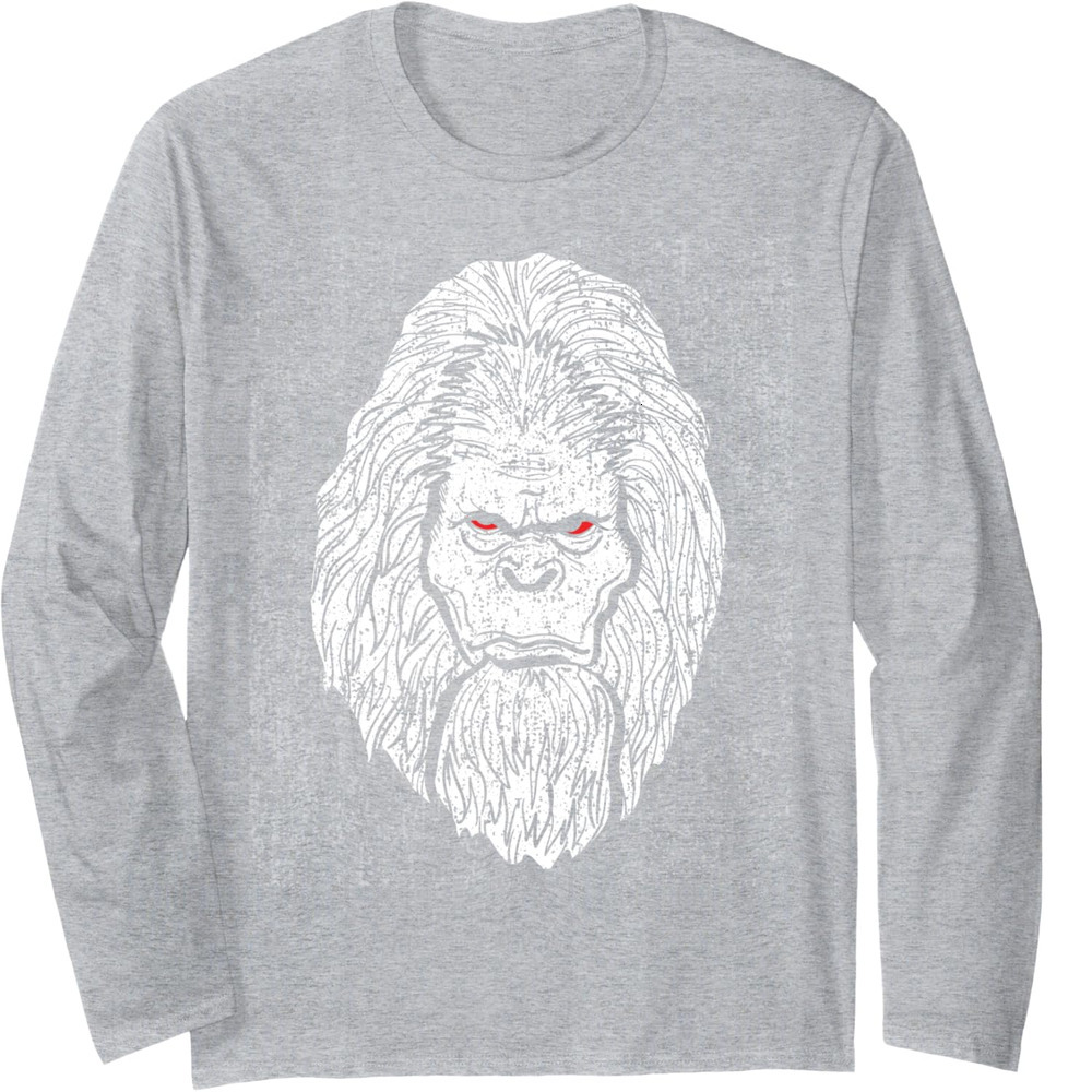 Long Sleeve Shirts for Men sweatshirt Hairy Bigfoot Face With Red Angry Eyes Funny Gift Long Sleeve T-Shirt T shirt Tee Streetwear Casual tops clothes