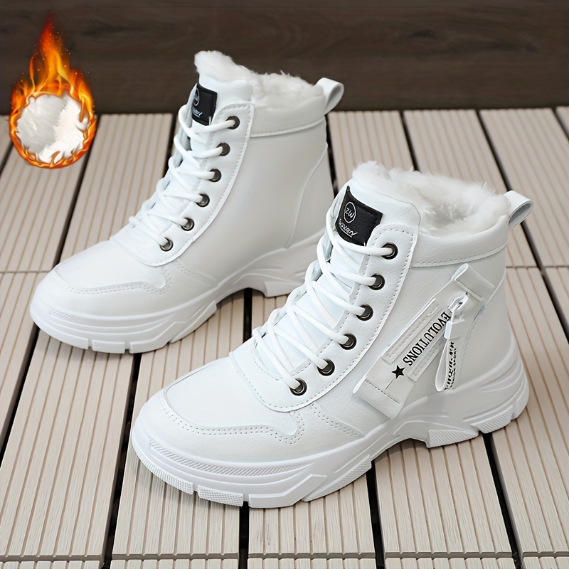 Womens Thermal Snow Boots Quick-On Zip, Plush Fleece, Height-Boosting Platform - Ultra-Comfort, Mid-Calf Stylish Lace-Up Design for Winter Warmth and 