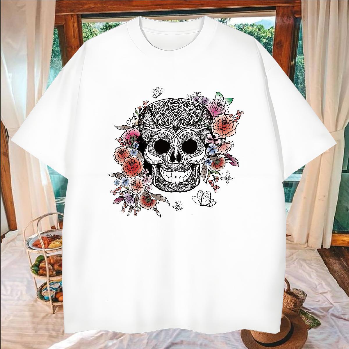 Brand T-Shirts for Men 230g Cotton skull Daily Outfit Graphic O Neck Short Sleeves Men Tops Tees Stylist Polos