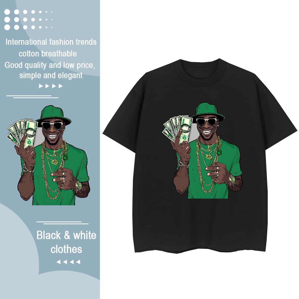 Free Shipping T-Shirts for Men 230g Cotton money Outdoor DIY Printed Breathable Crew Neck Couples T Shirts New Clothings