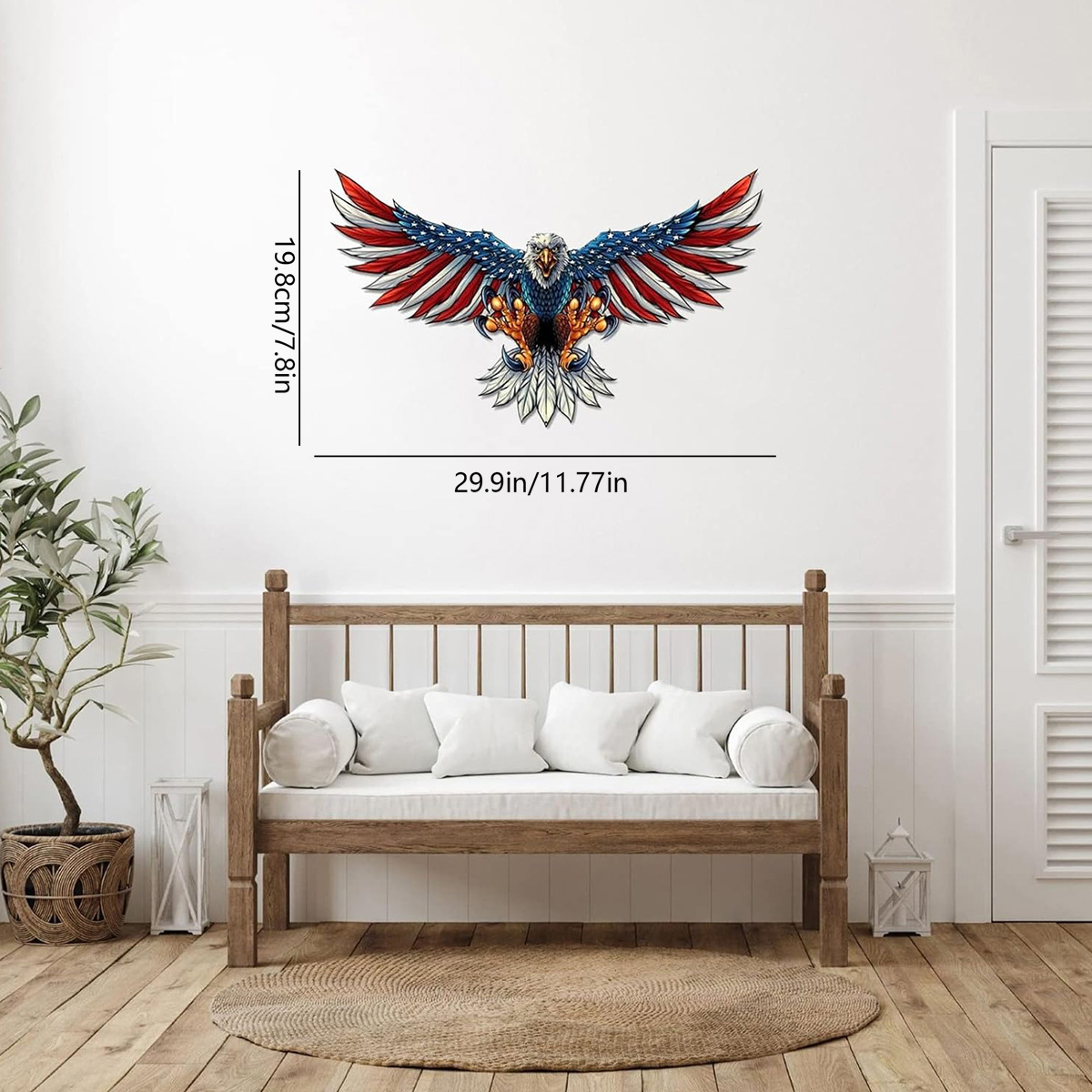 Metal American Bald Eagle Wall Art Bald Eagle Hanging Patriotic Sculpture Independence Day Wall Decoration