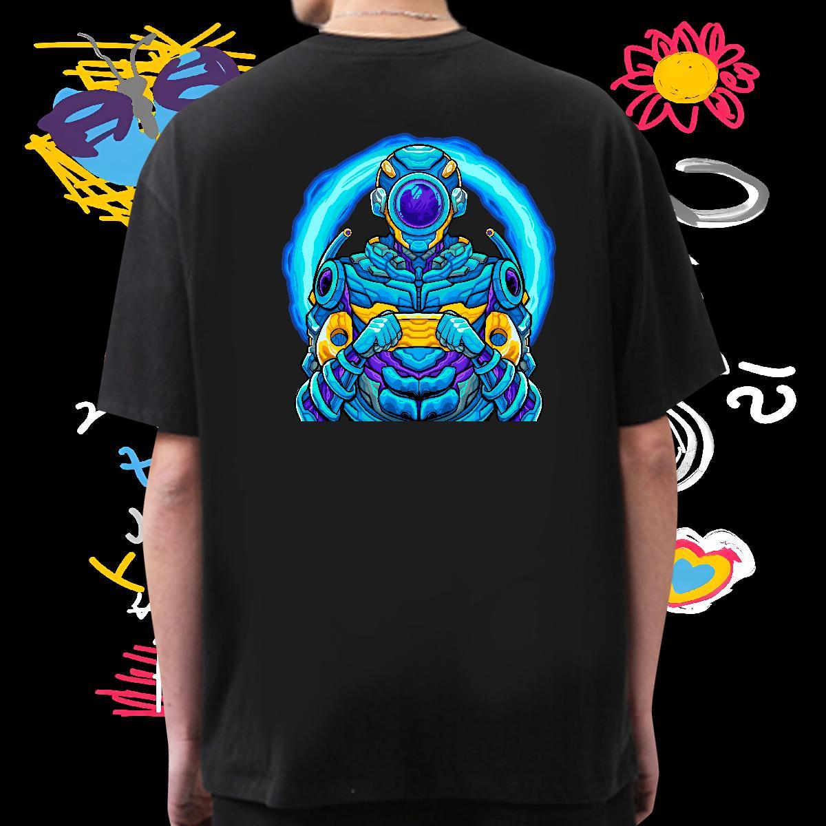 Popular T Shirt For Man 100% Cotton 230g robot Spring Summer Oversized 3XL 4XL O-Neck Short Sleeve Men Tees Brand Wear