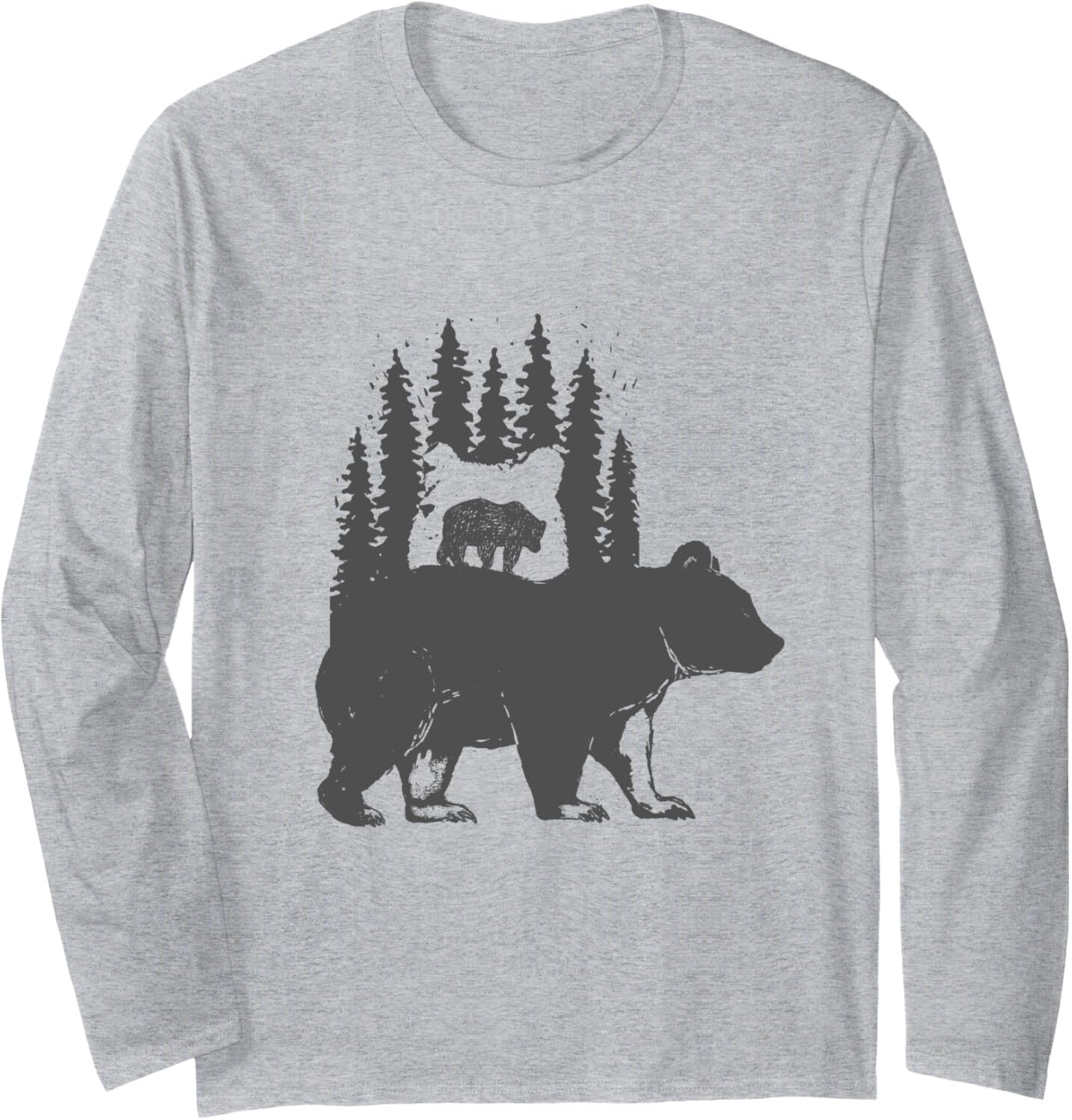 Long Sleeve Shirts for Men sweatshirt Little Bear Over Bear Unique Silhouette Animal Gift Long Sleeve Tee Streetwear Casual tops clothes