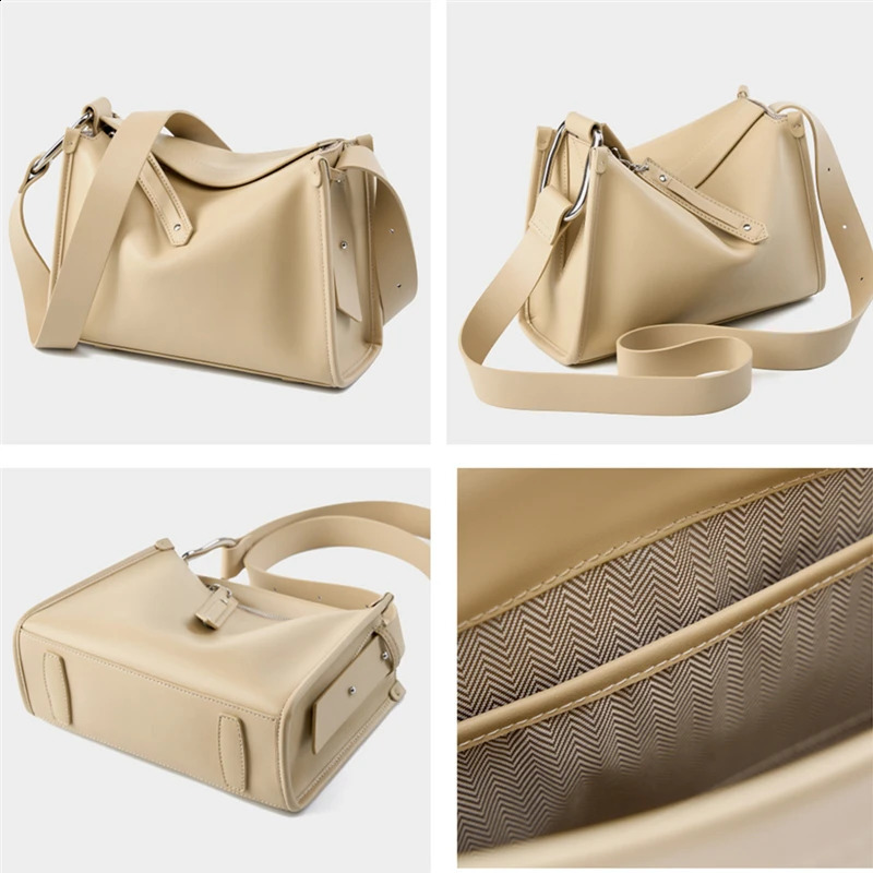 Burminsa Cowhide leather pillow shoulder bag for womens summer trend ner wide strap cross body handbag 240826