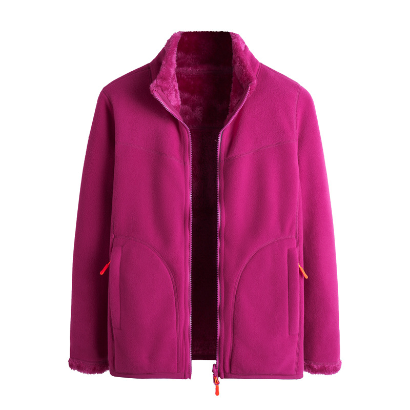 Reversible Fleece Jacket with Coral Fleece Outer and Sherpa Lining - Unisex Warm Winter Coat Women's Coats Sweaters