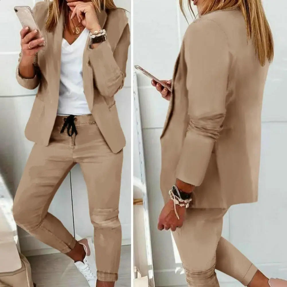 Plaid Splice Slim Fit Jacket Blazer Casual Wide Leg Pants Two Piece Elegant Womens Pants Suit Summer Office Business Set Outfit 240826