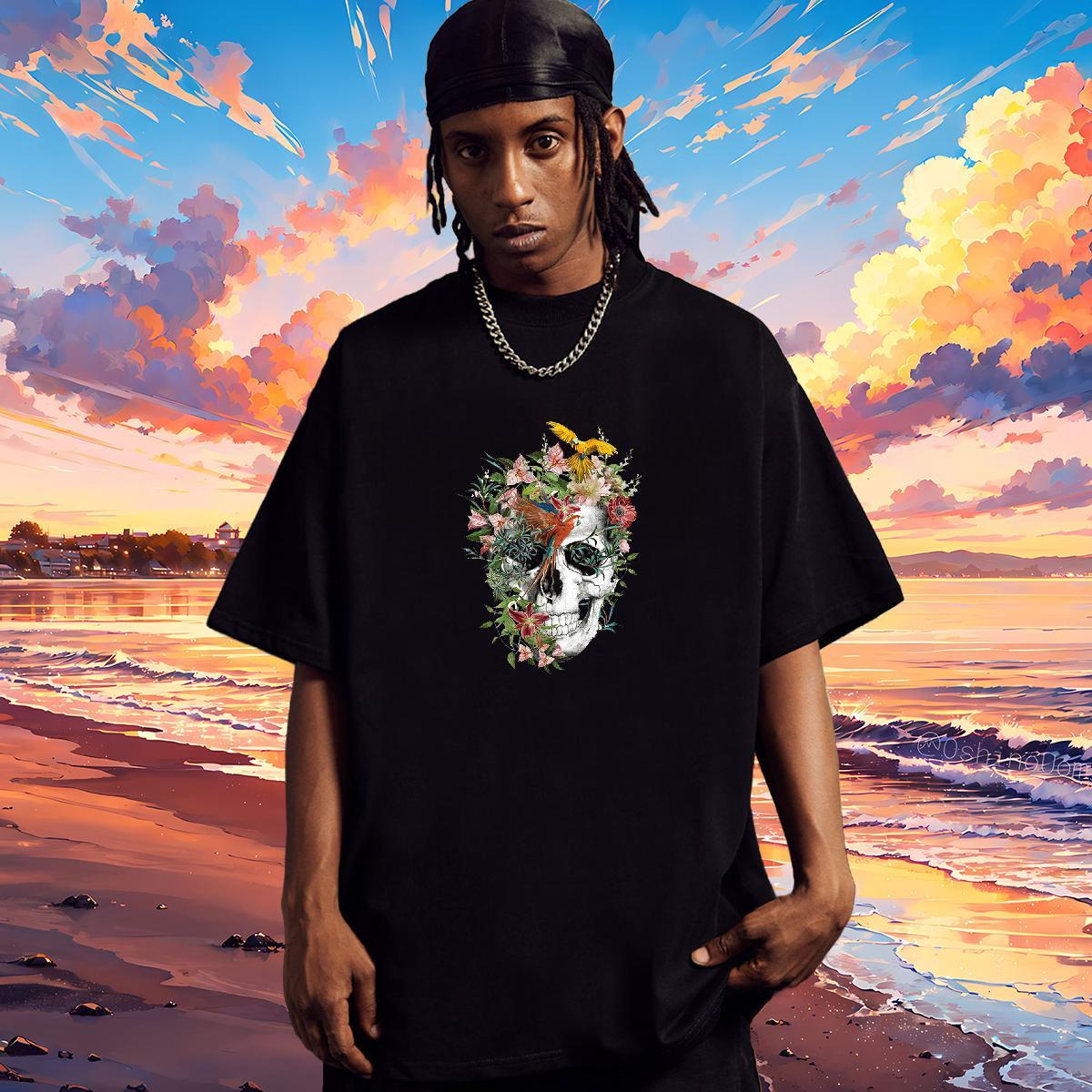 Comfortable T Shirt For Man 230g Cotton skull Casual Oversized 4XL Crew Neck Breathable Tshirt for Man Woman Stylist Clothings