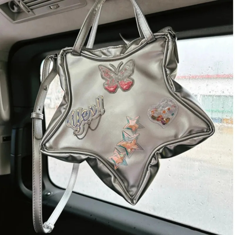 Fashion Trendy Star Bags for Women Personality All Match Silver Color Backpack Butterfly Chain Crossbody Bag Bolsa 240824