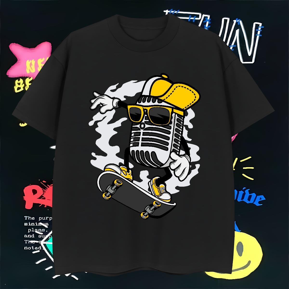 TOP Quality T shirt 230g Pure Cotton microphone Daily Outfit Custom Print Oversized Breathable Crew Neck Men Tshirts Free Shipping Top Tees