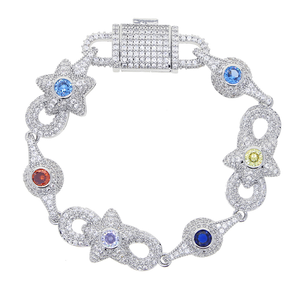 2024 Iced Out Colorful Cz Star Eye Pendant Necklace Prong Setting 5A Cubic Zirconia Infinity Cuban Link Chain Hip Hop Jewelry