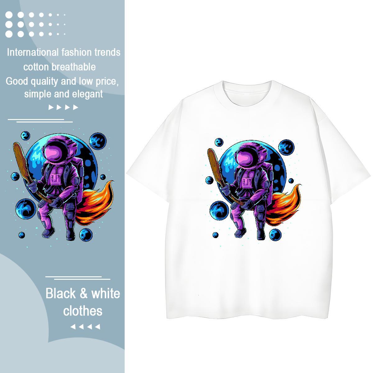 Loose Couples T Shirts 100% Cotton 230g universe Summer Casual T-Shirts for Women Round Neck Short Sleeve DIY Logo Polos